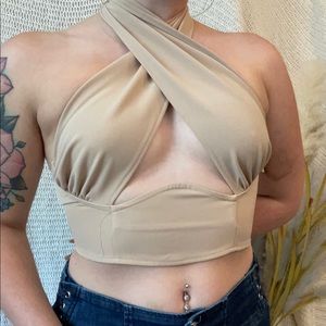 Nude/Tan PrettyLittleThing Wrap Crop Top